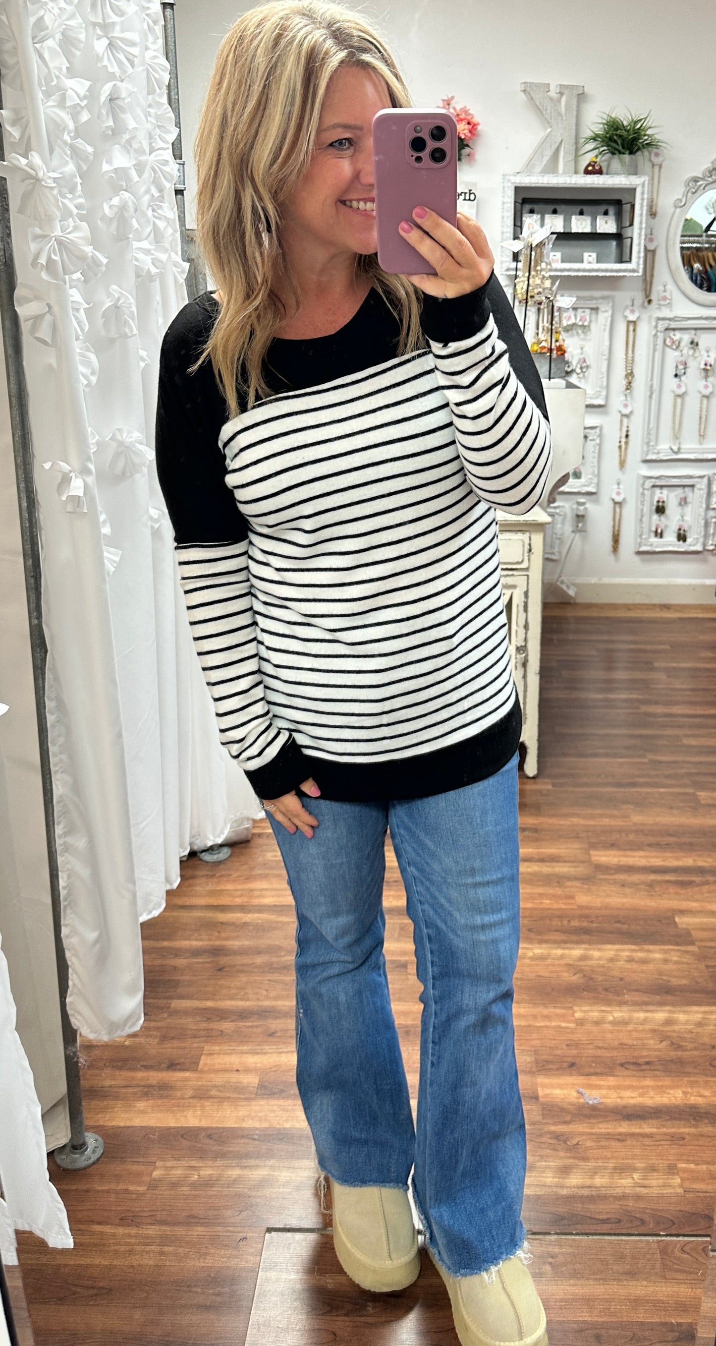 Monochrome Breeze Banded Stripe Top