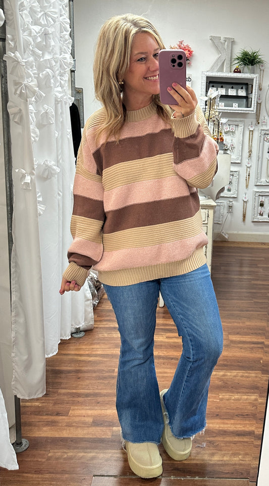 Sandstone Striped Pullover Sweater