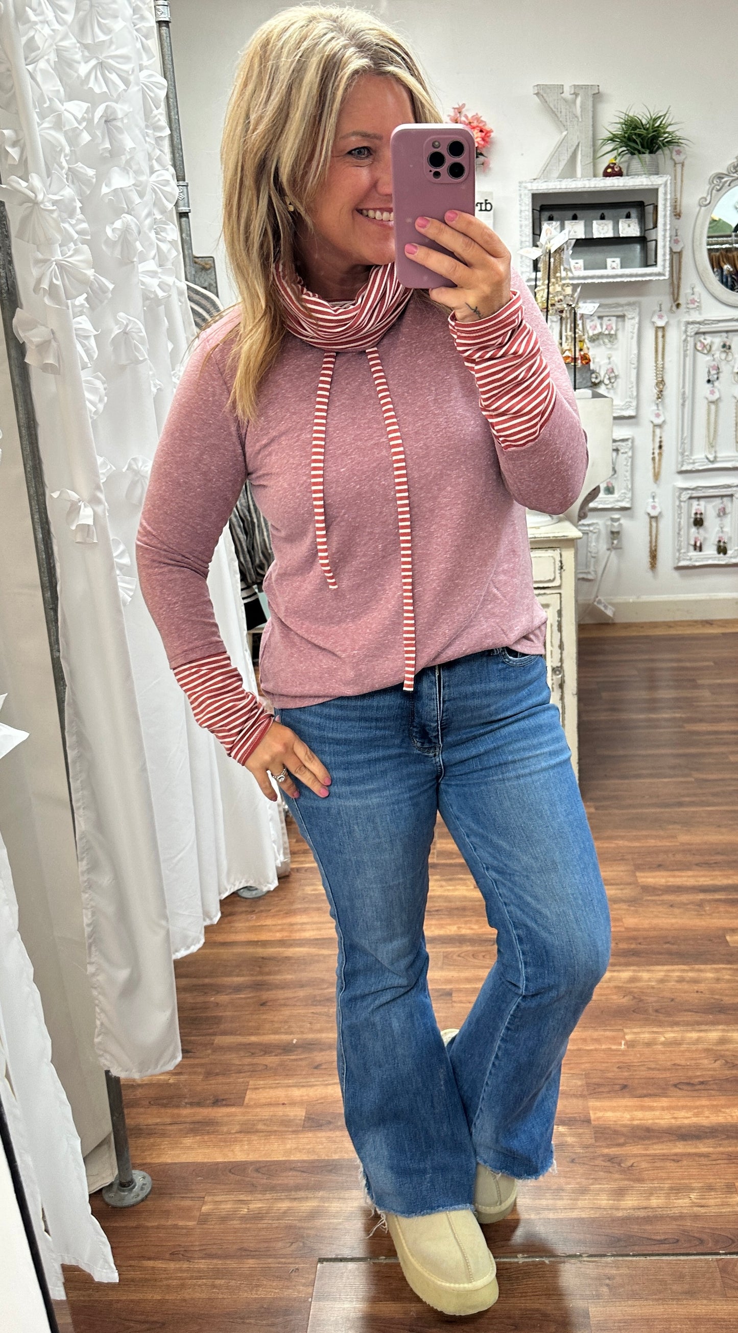 Mauve Melody Striped Accent Top