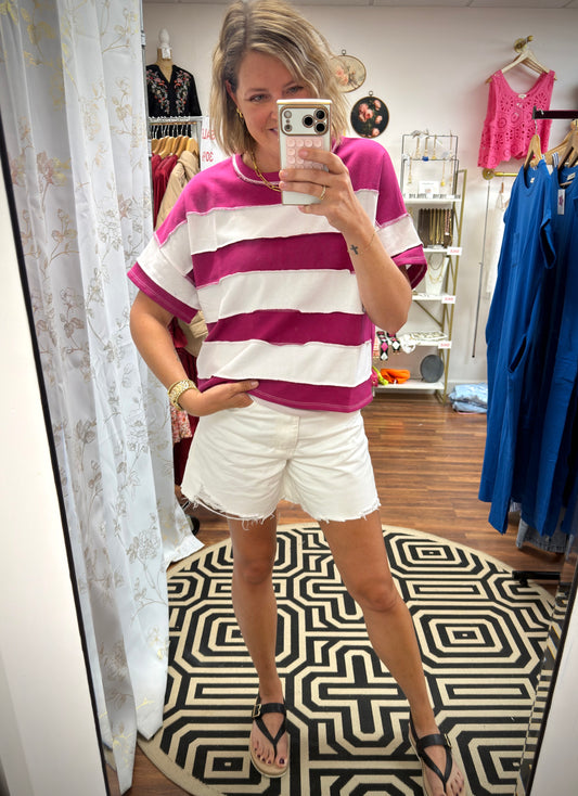 Pink Stripe French Terry Top