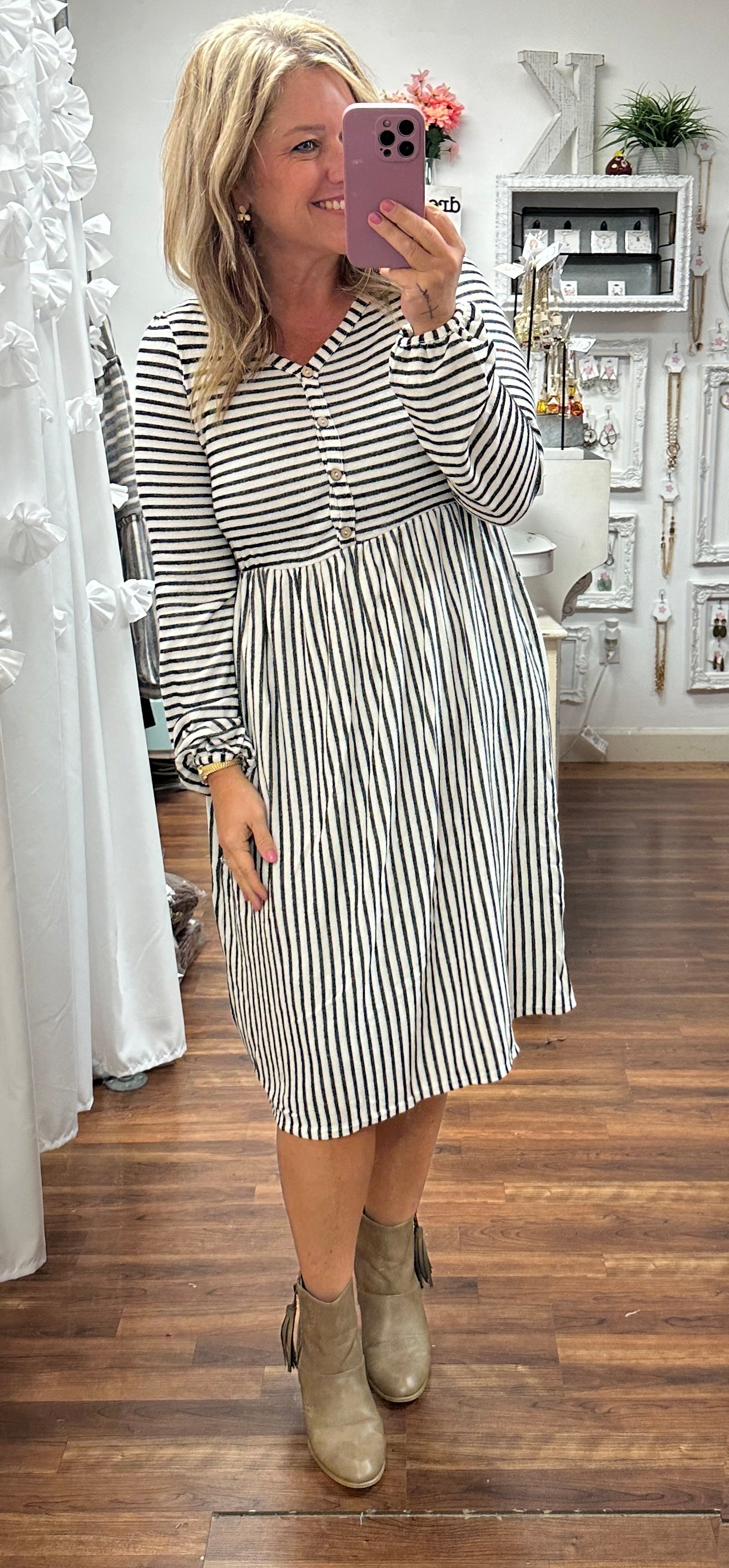 Savannah Stripe Button-Down Dress
