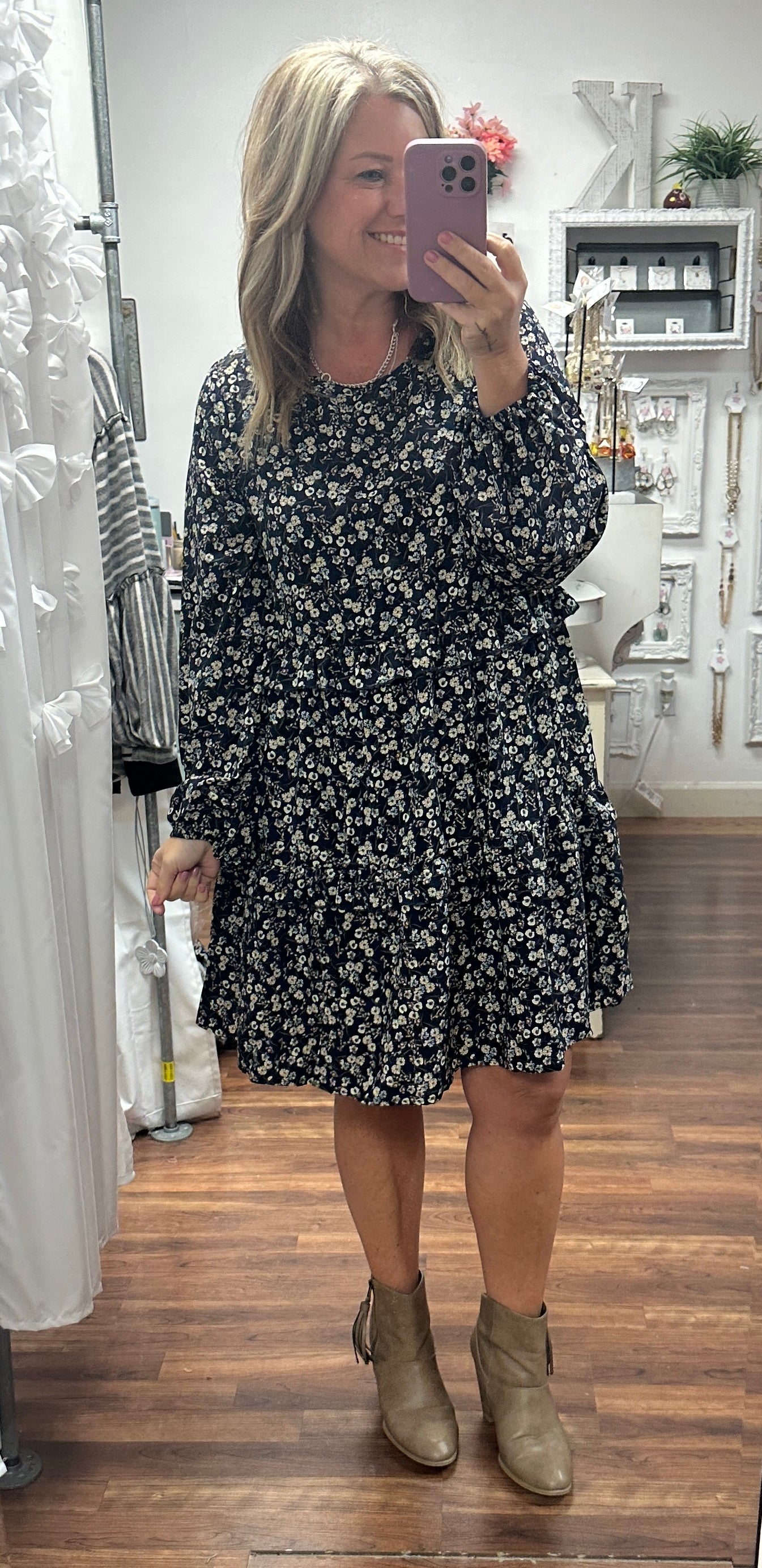 Midnight Petals Babydoll Dress