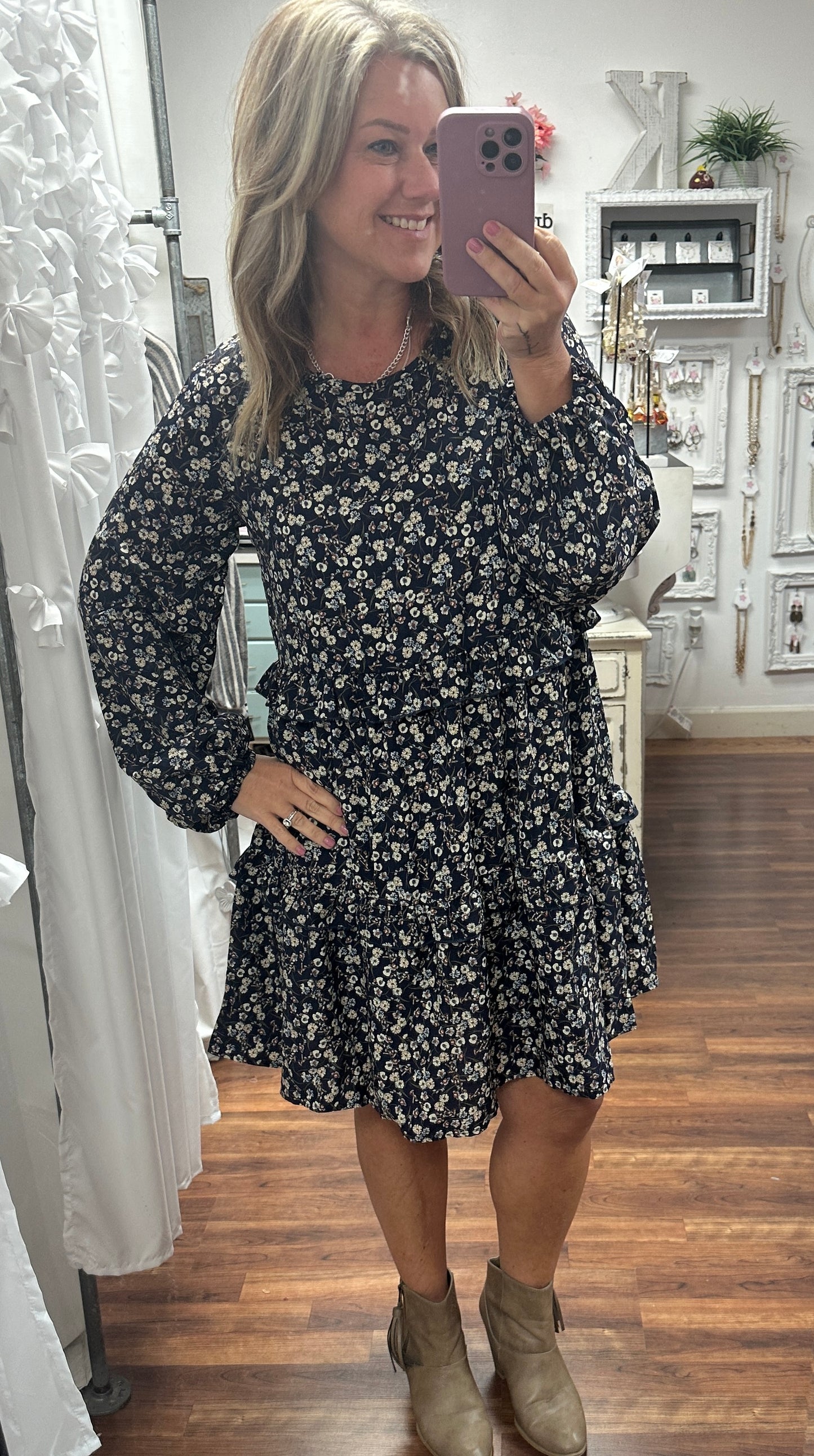 Midnight Petals Babydoll Dress