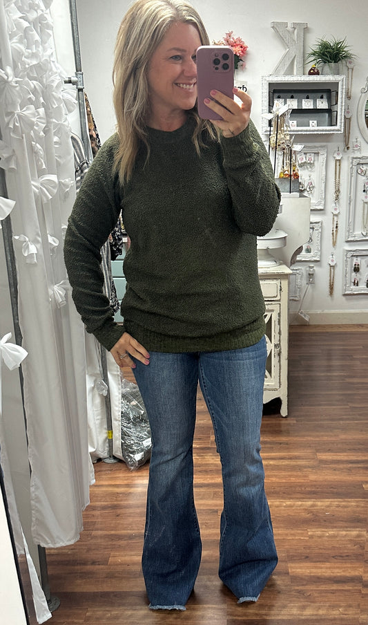 Olive Mist Textured Fleece Pullover