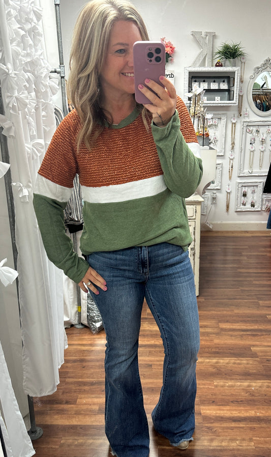 Olive Grove Color Block Hacci Top