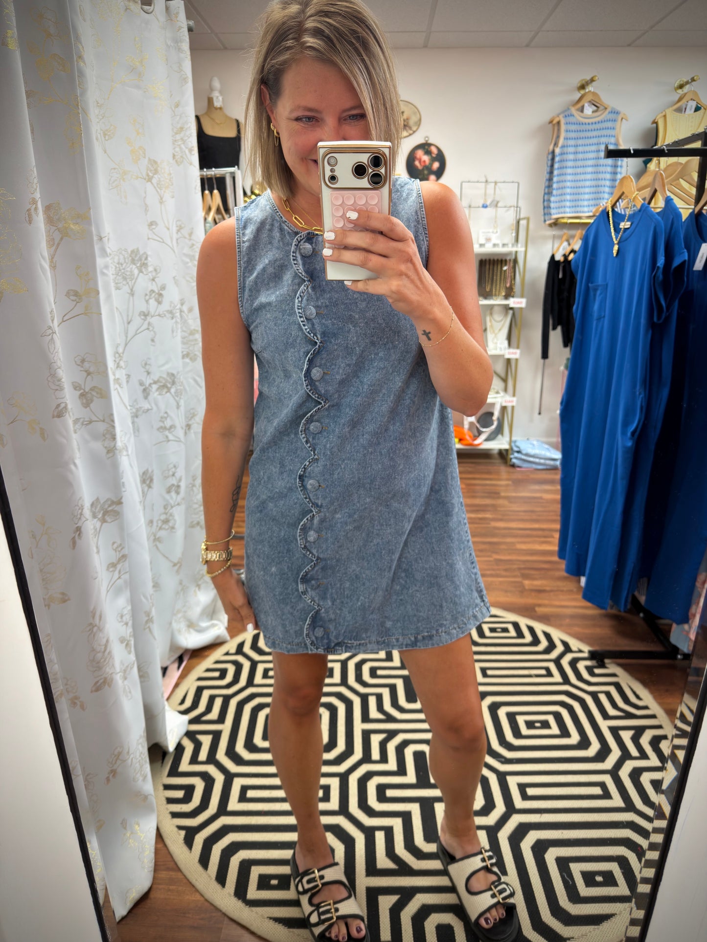 Scallop Button Denim Dress