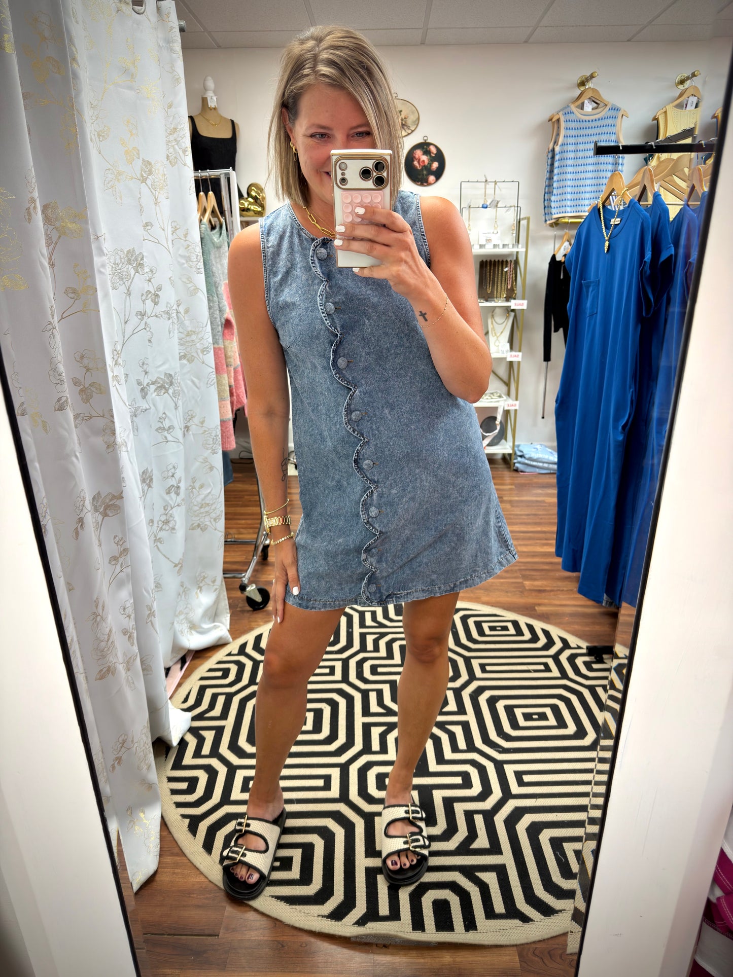 Scallop Button Denim Dress