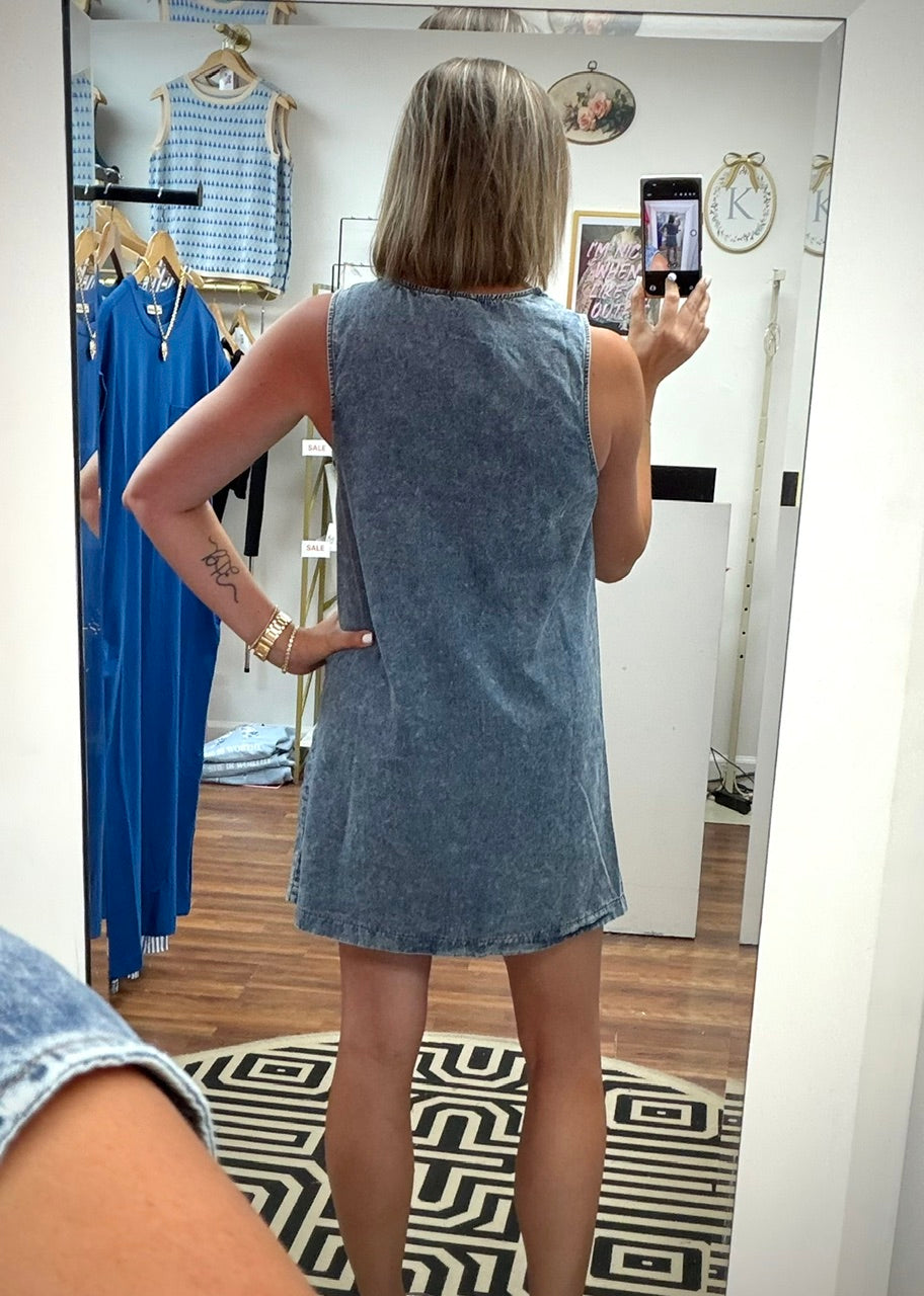 Scallop Button Denim Dress