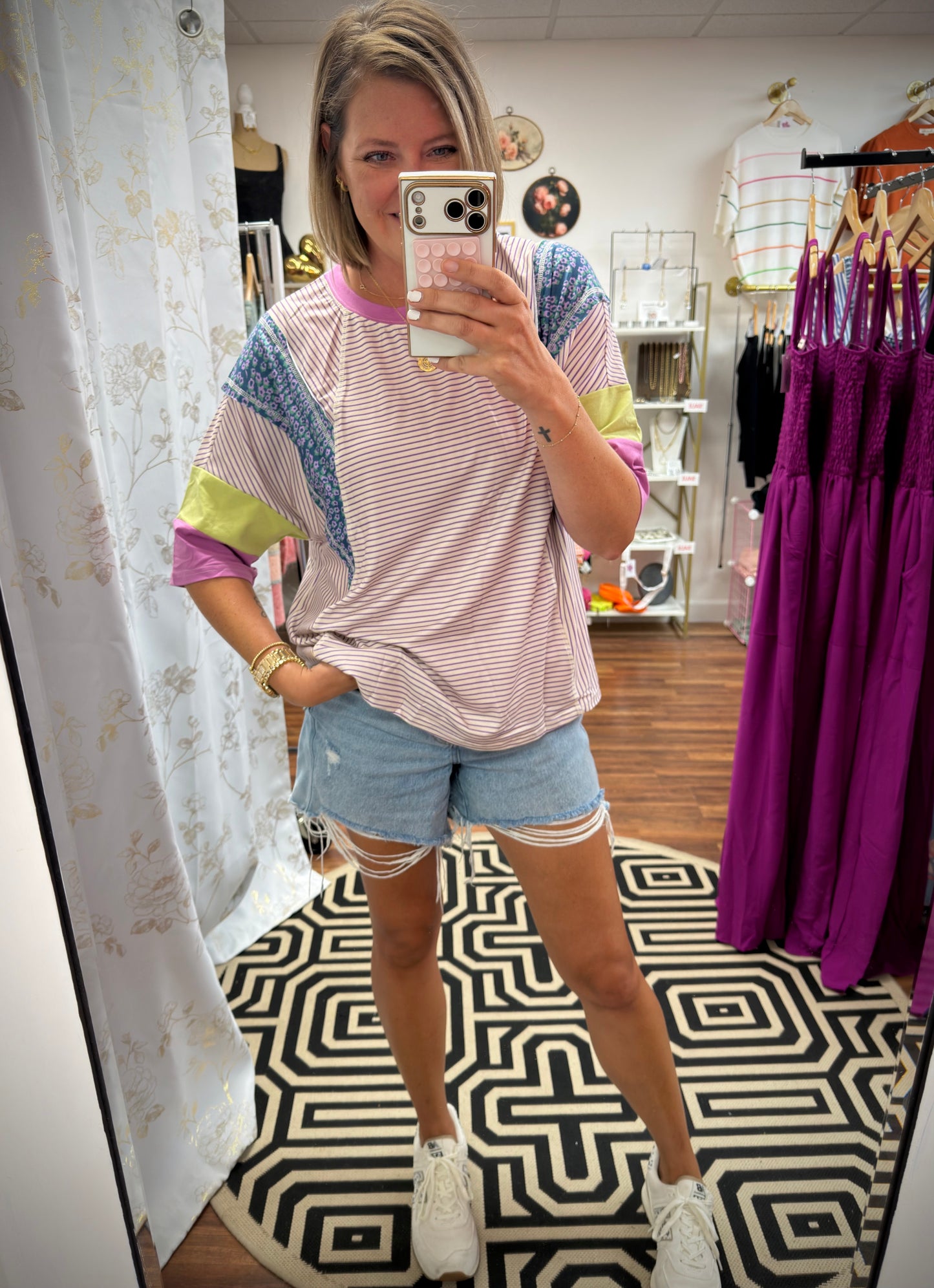 Stripe Patchwork Oversized Tee