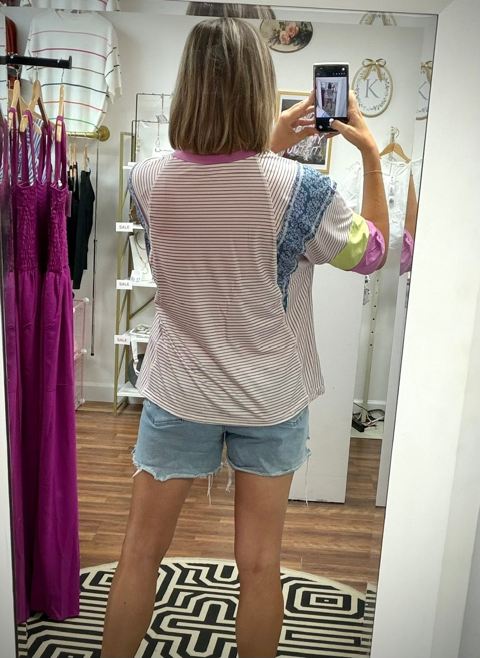 Stripe Patchwork Oversized Tee