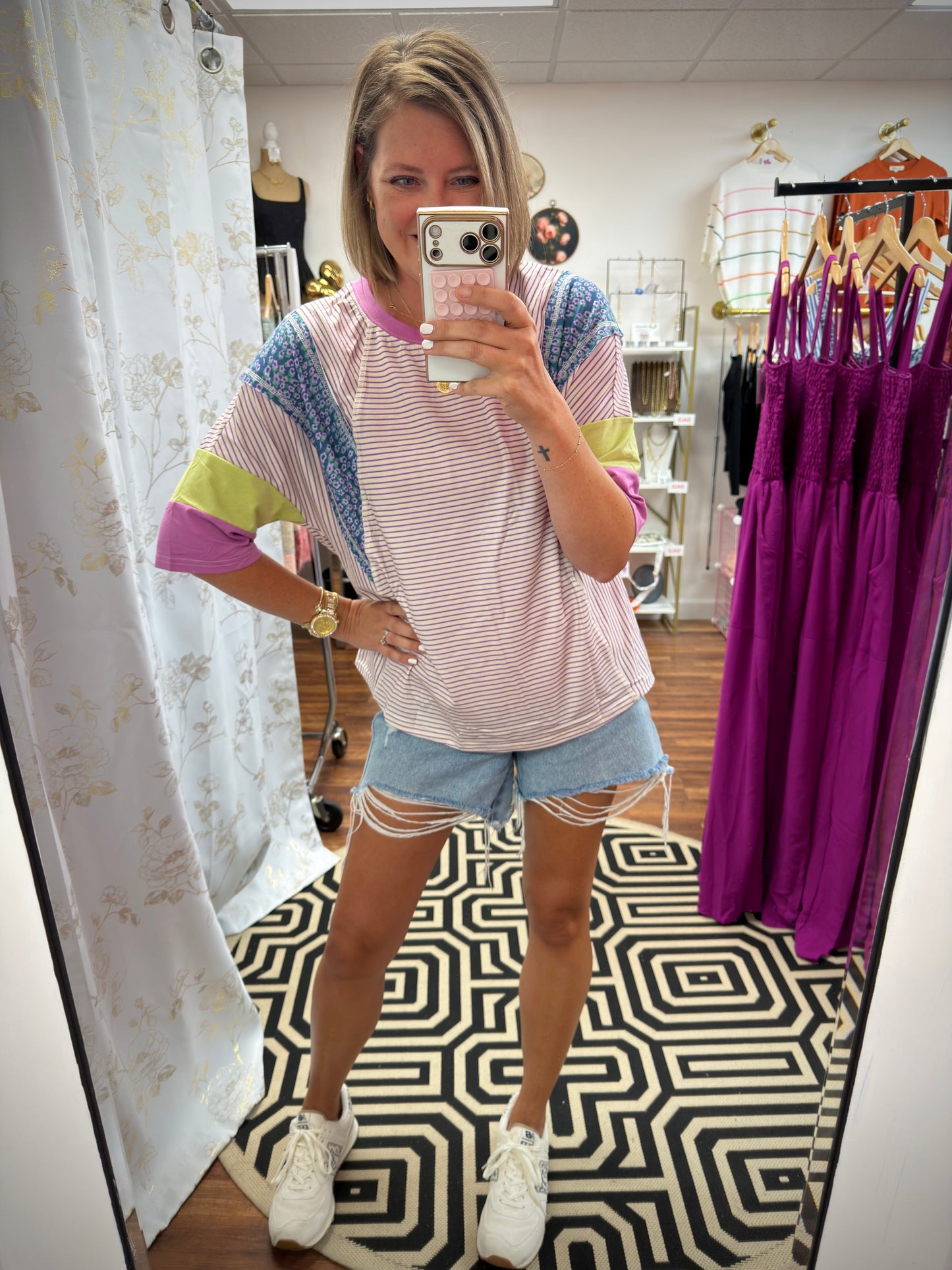 Stripe Patchwork Oversized Tee