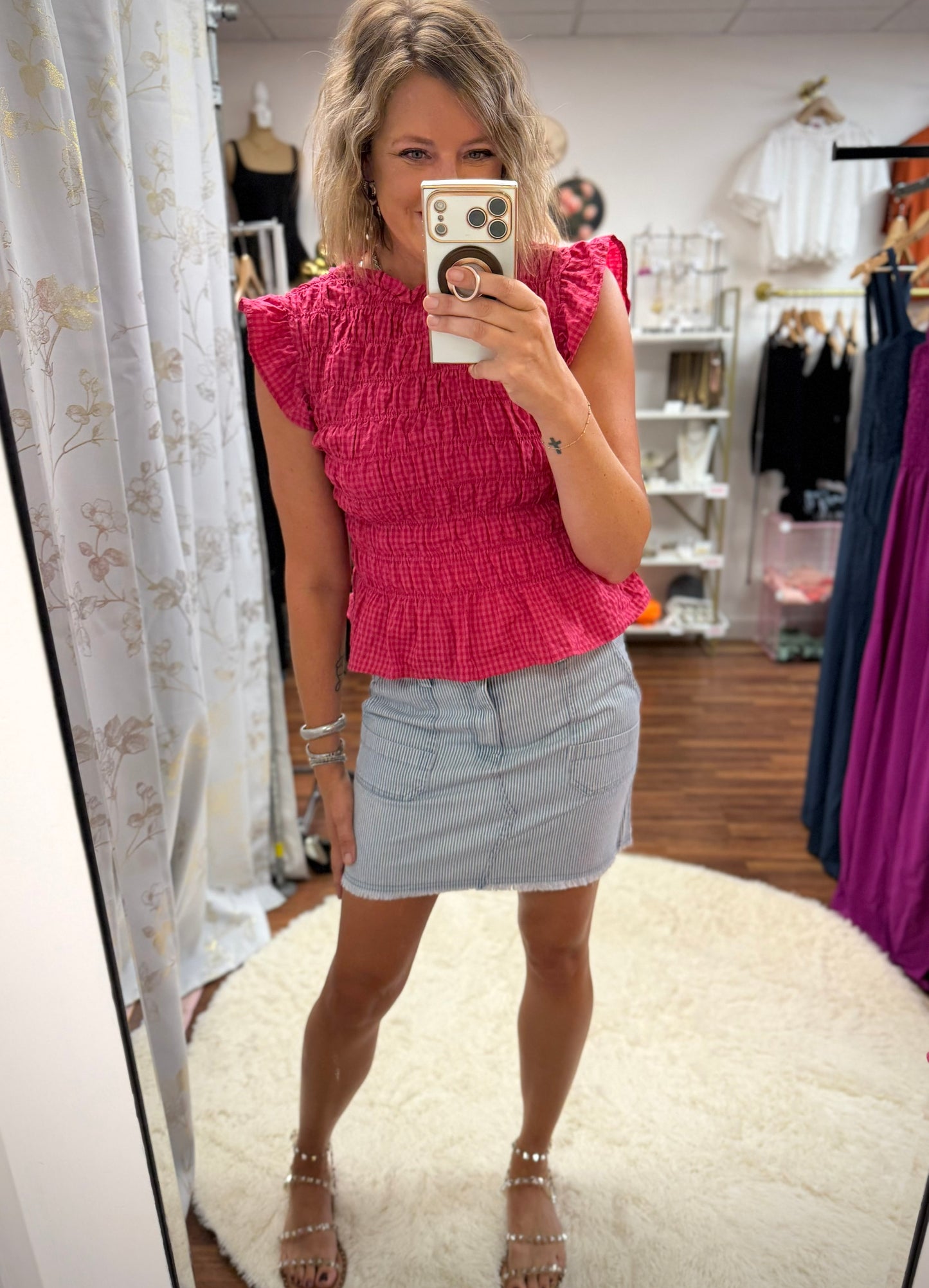 Red Plaid Ruffle Top