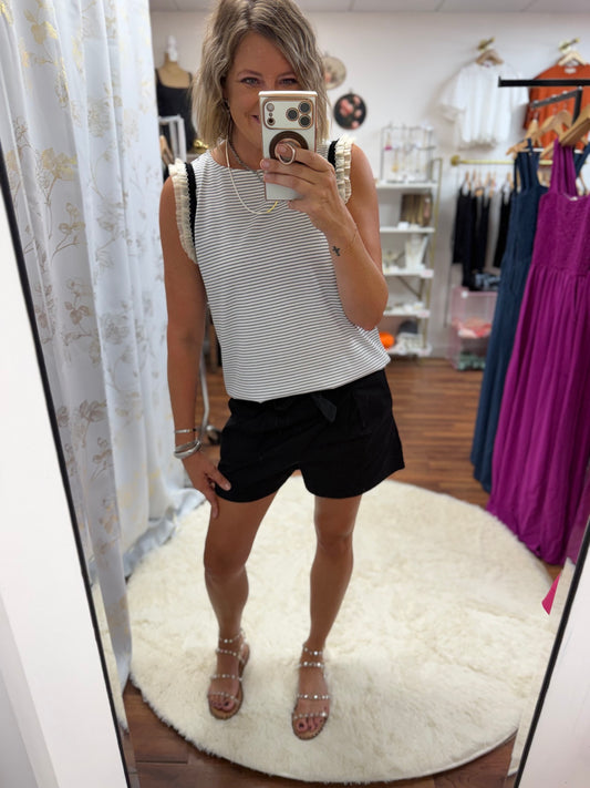 Black White Ruffle Top