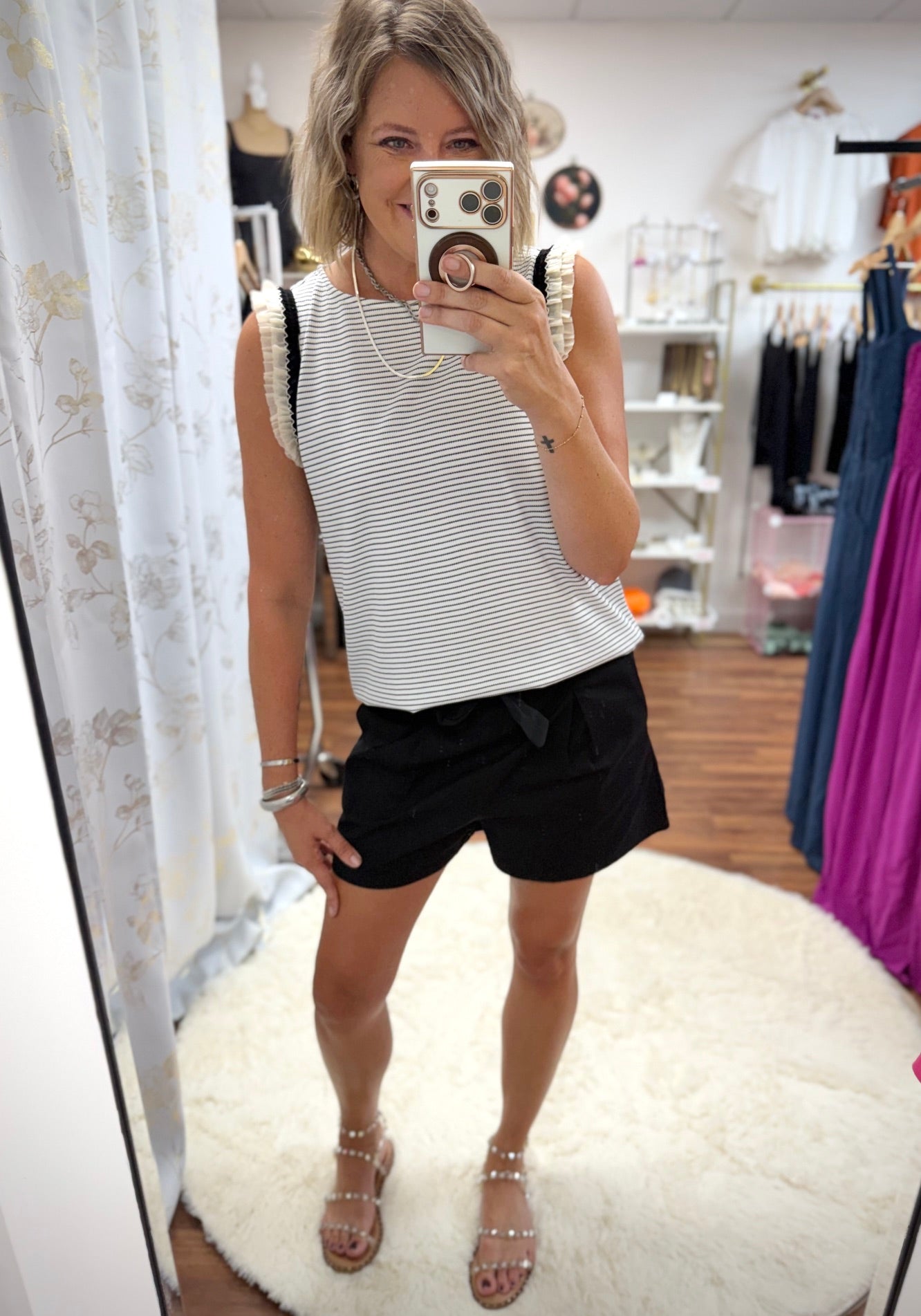 Black White Ruffle Top