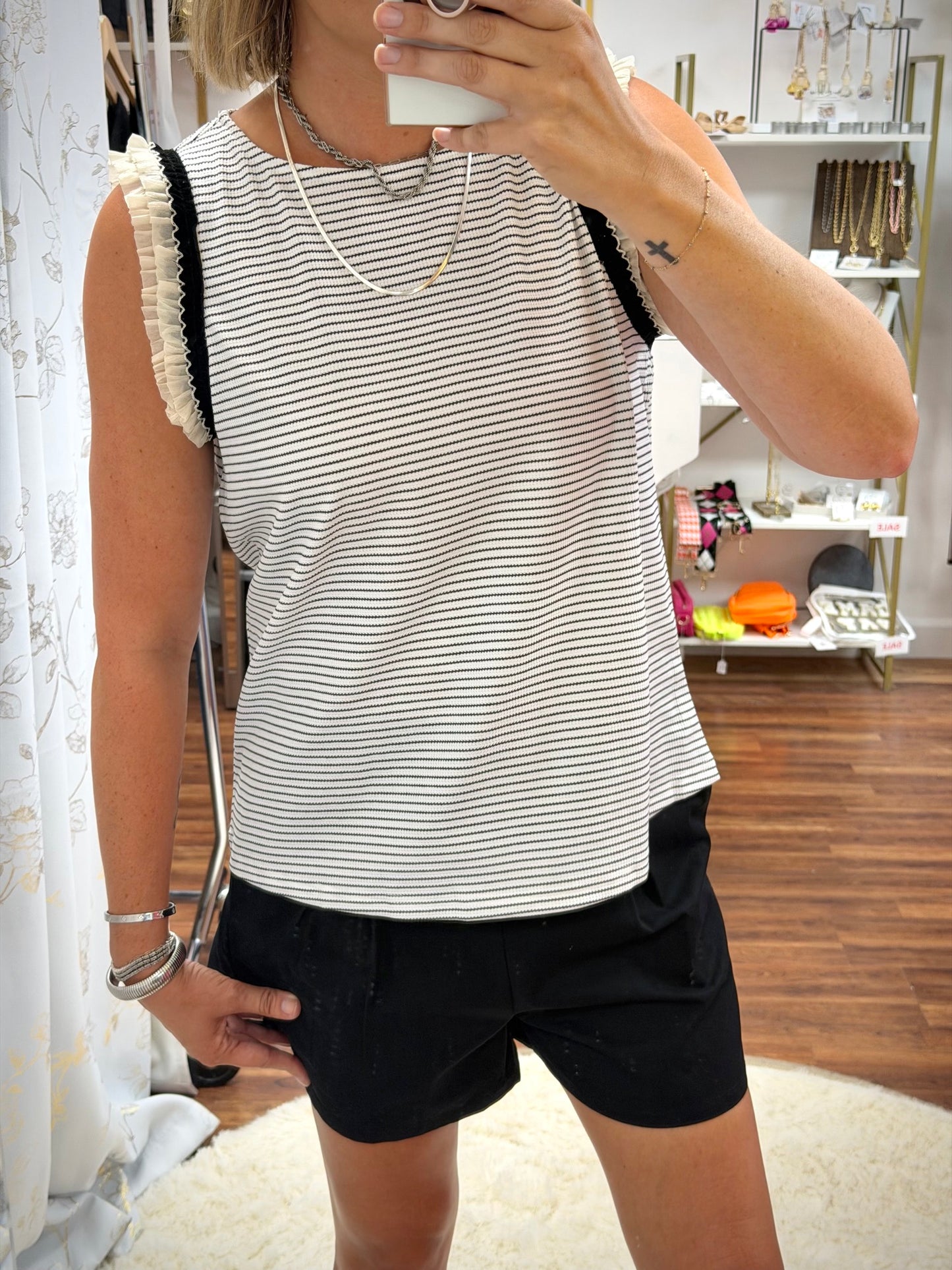 Black White Ruffle Top