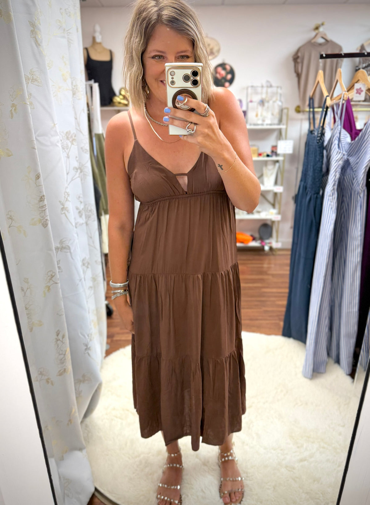 Brown Tiered Cami Dress