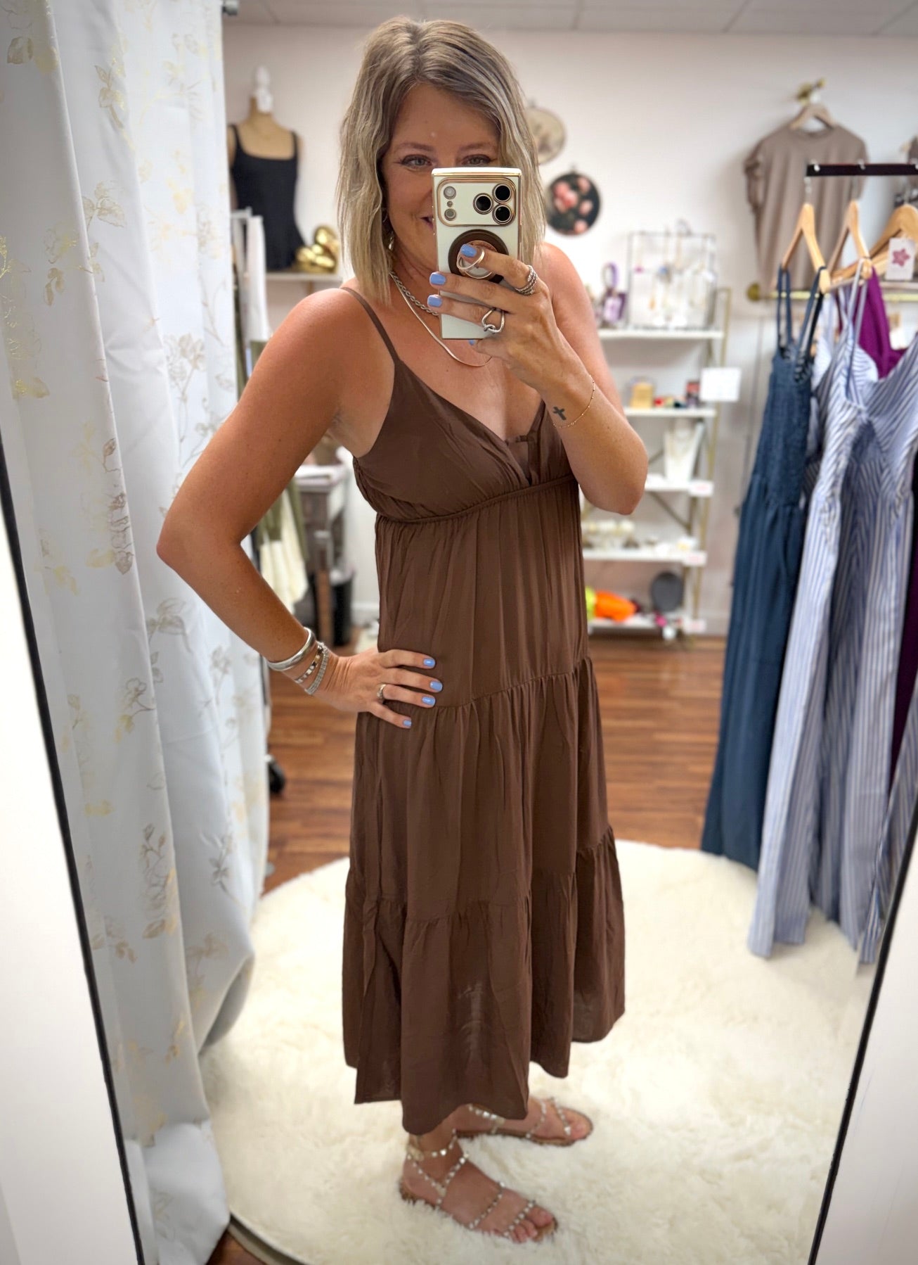 Brown Tiered Cami Dress