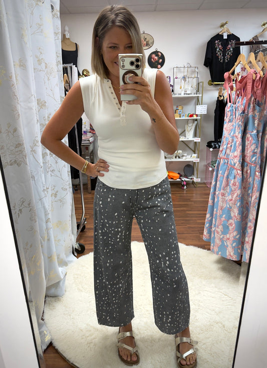 Animal Print Barrel Jeans
