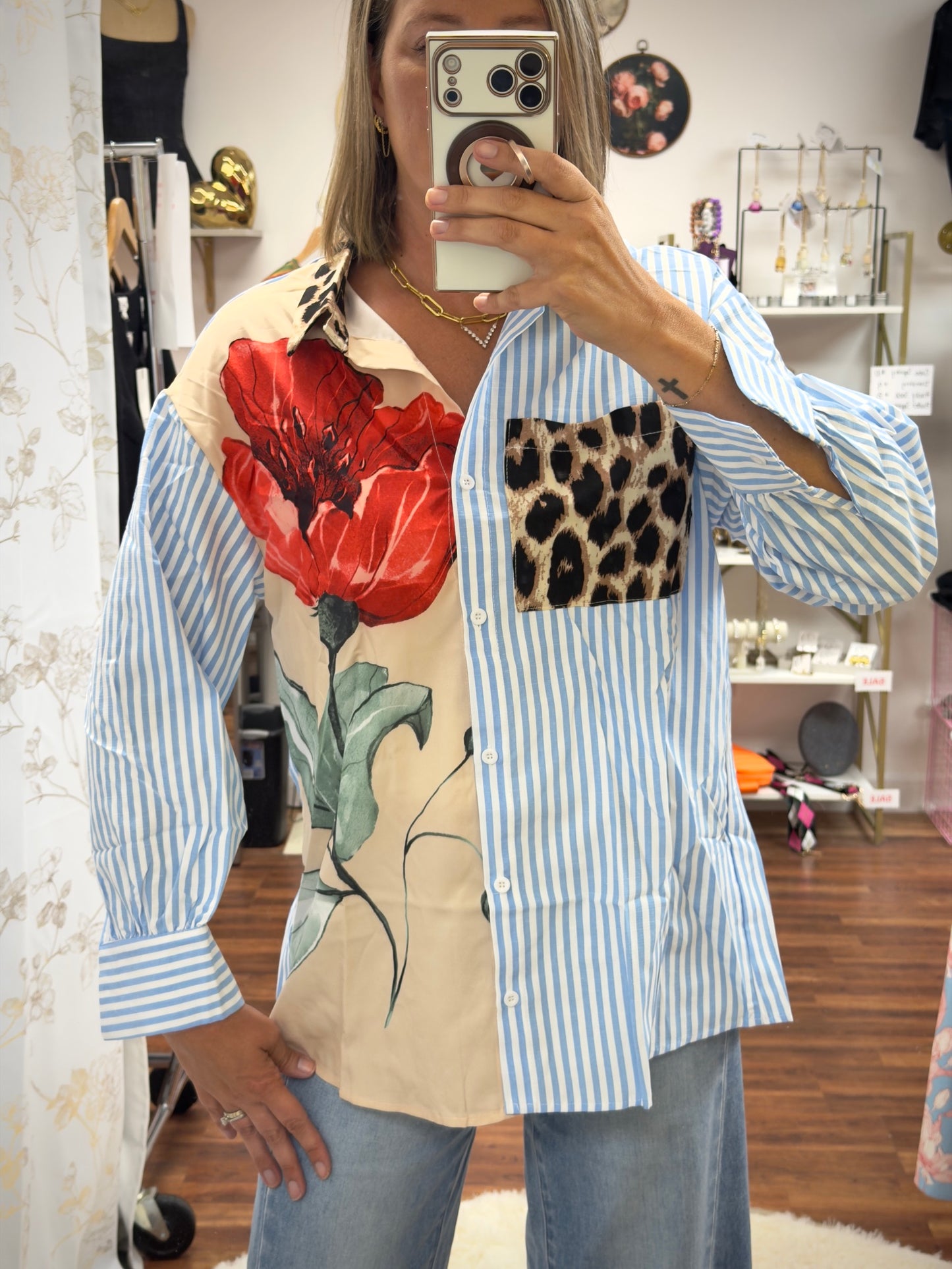Floral Stripe & Patchwork Shirt