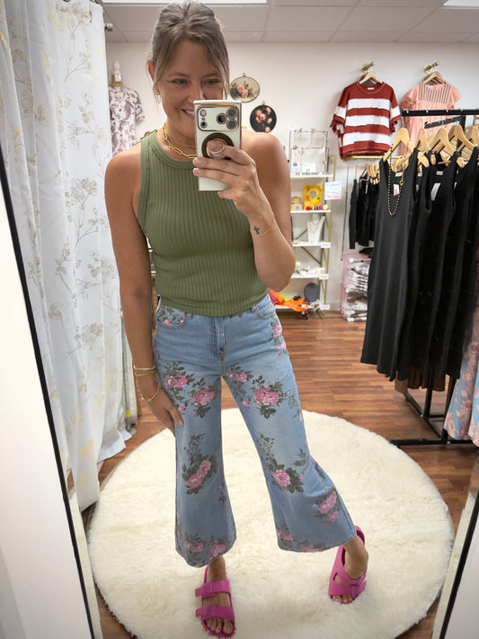 Ribbed Olive Crop Top