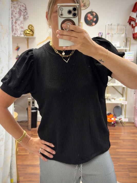 Black Puff Sleeve Top