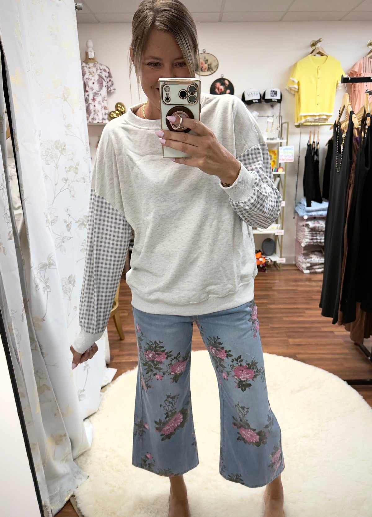 Gray Gingham Sweatshirt