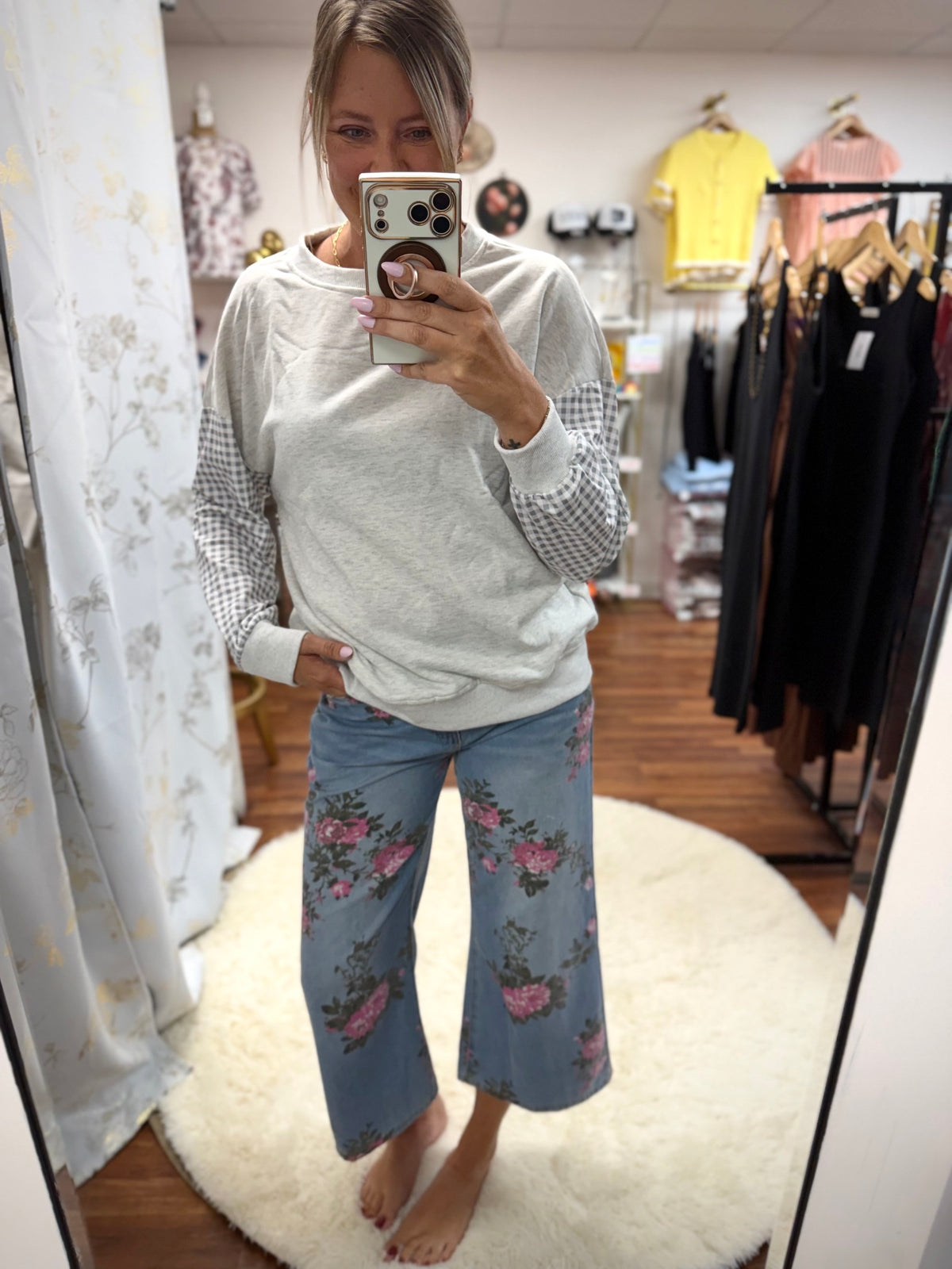 Gray Gingham Sweatshirt