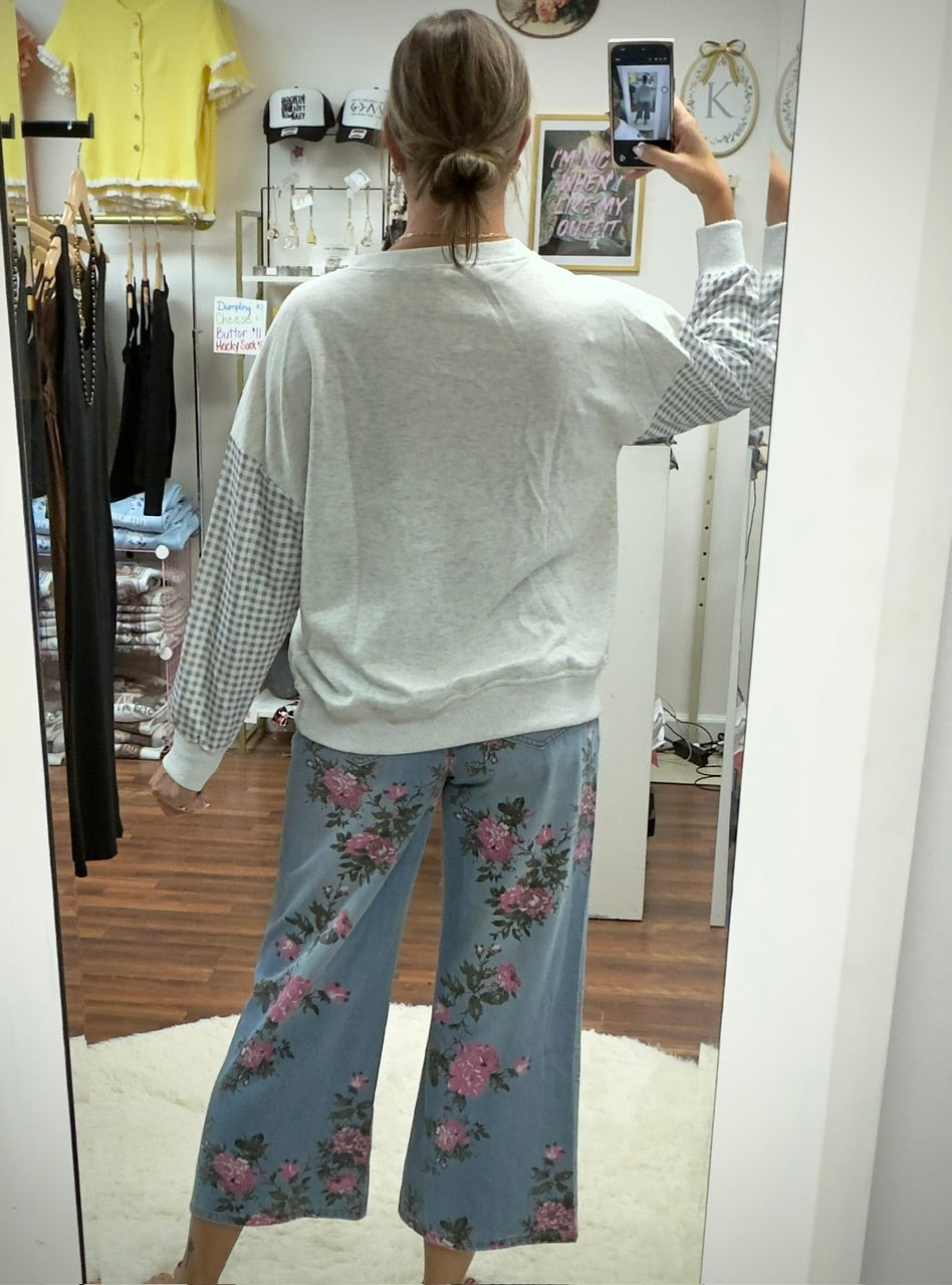 Gray Gingham Sweatshirt