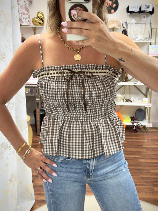 Smocked Gingham Tank