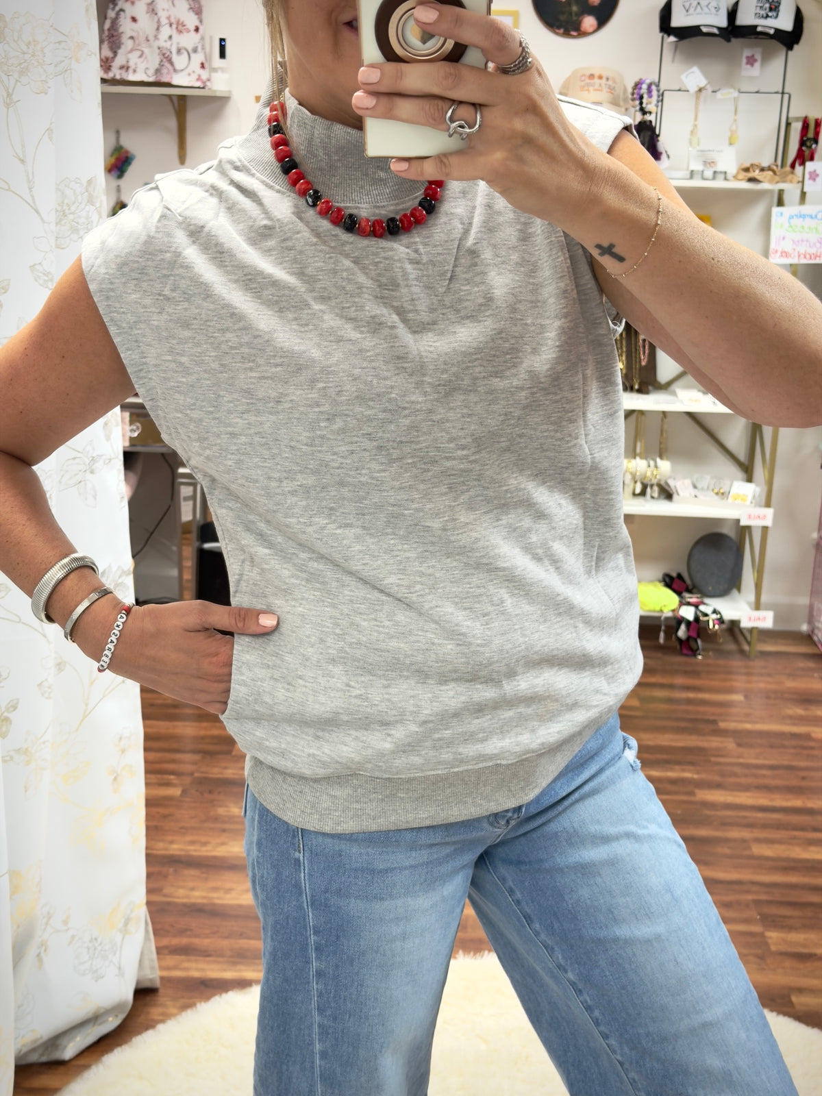 Gray High Neck Top