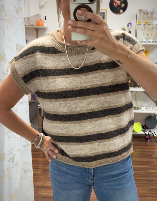 Brown Stripe Short Sleeve Top