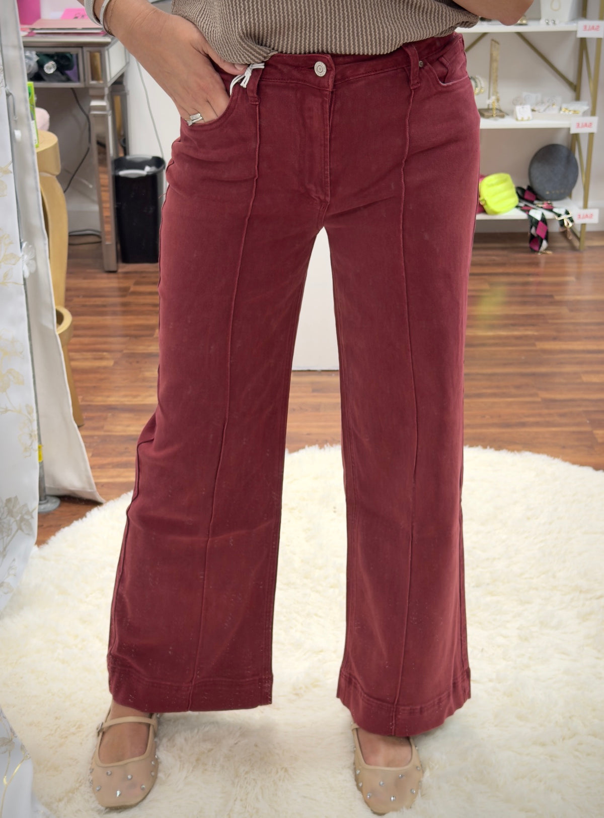 Burgundy Pintuck Jeans