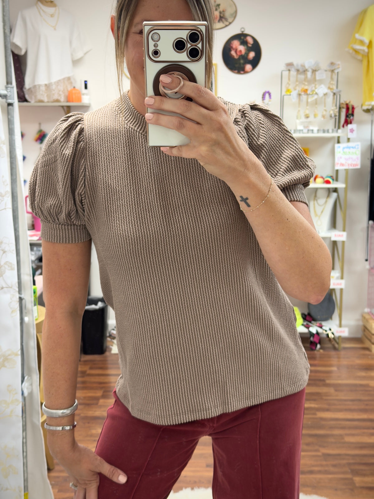 Mocha Puff Sleeve Top