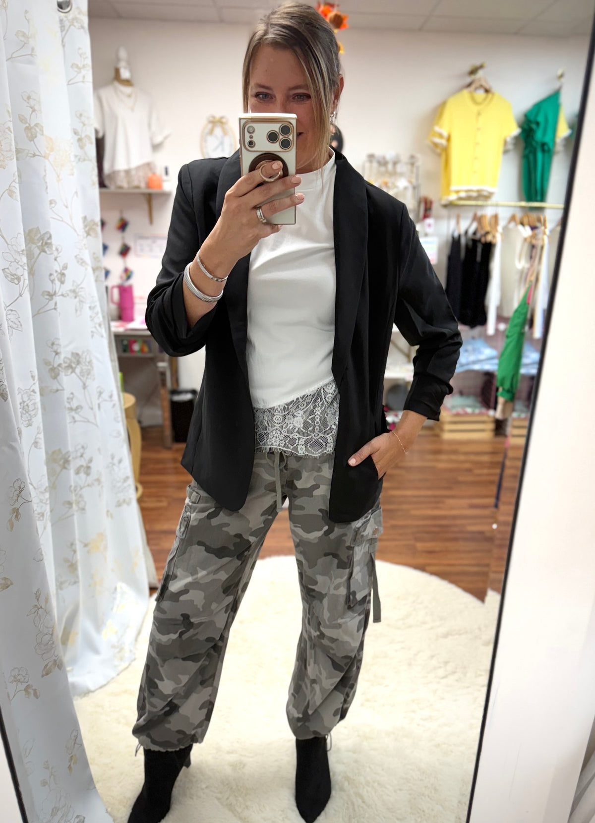Black Ruched Sleeve Blazer