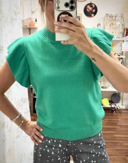 Green Ruffle Sleeve Top