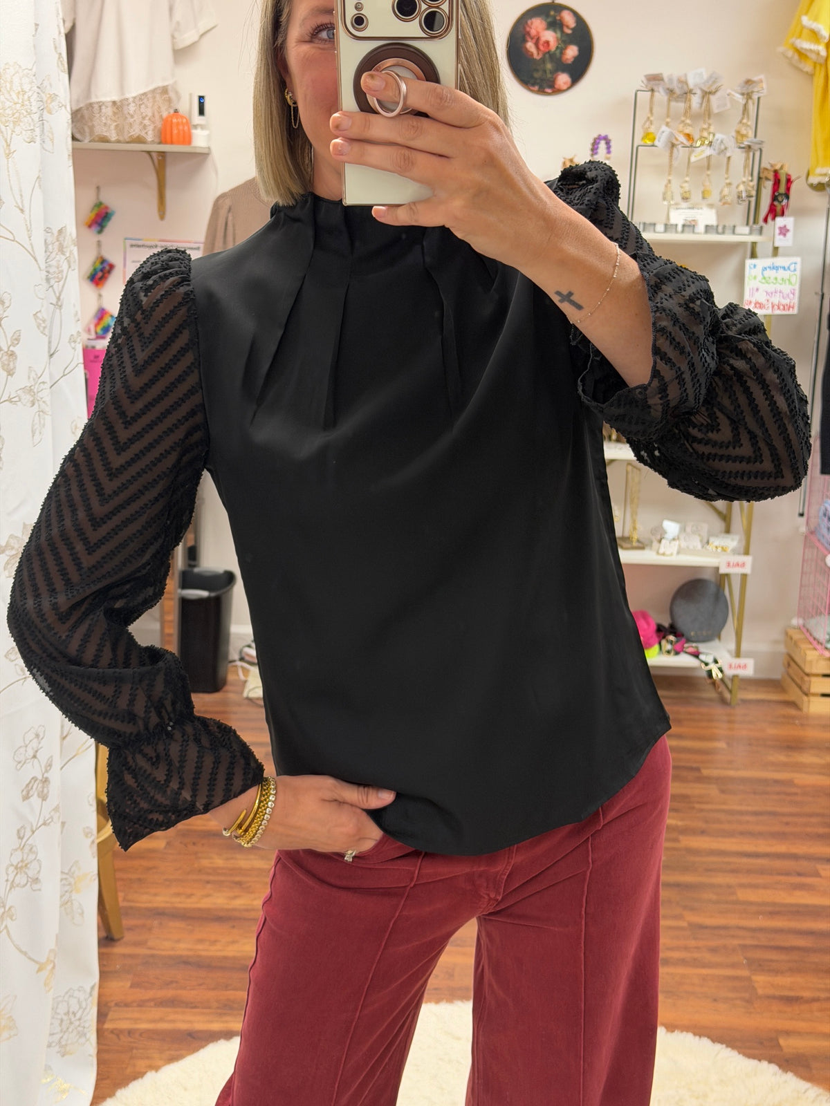 Black Mock Neck Top