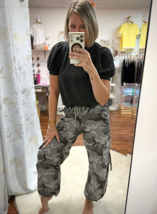 Charcoal Puff Sleeve Top