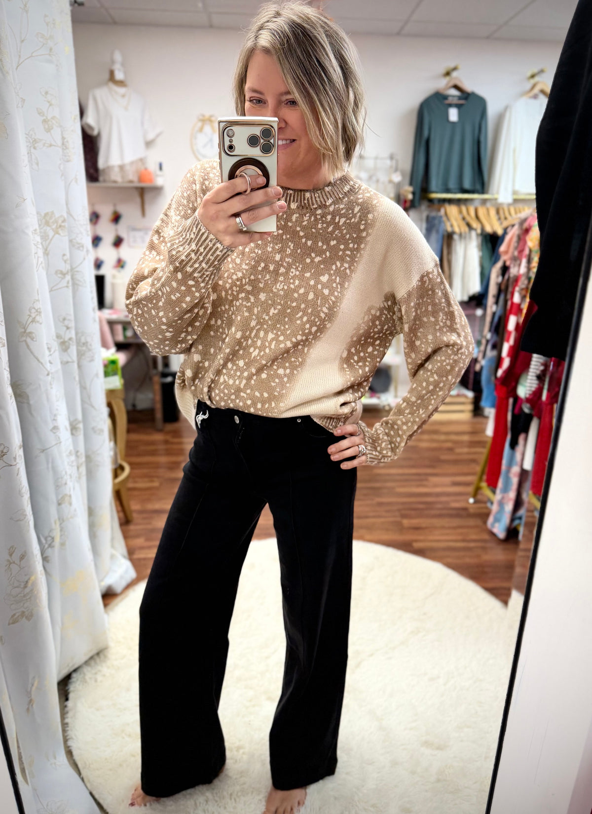 Black Pintuck Wide Leg Jeans