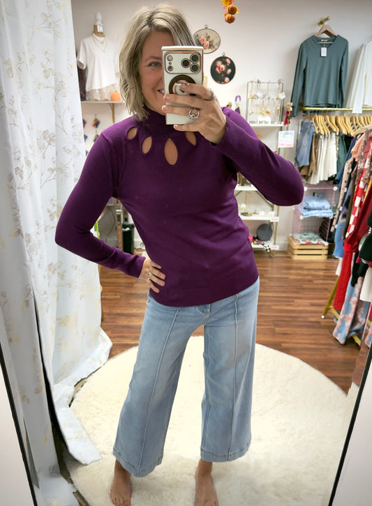 Cutout Fuchsia Mock Neck Top