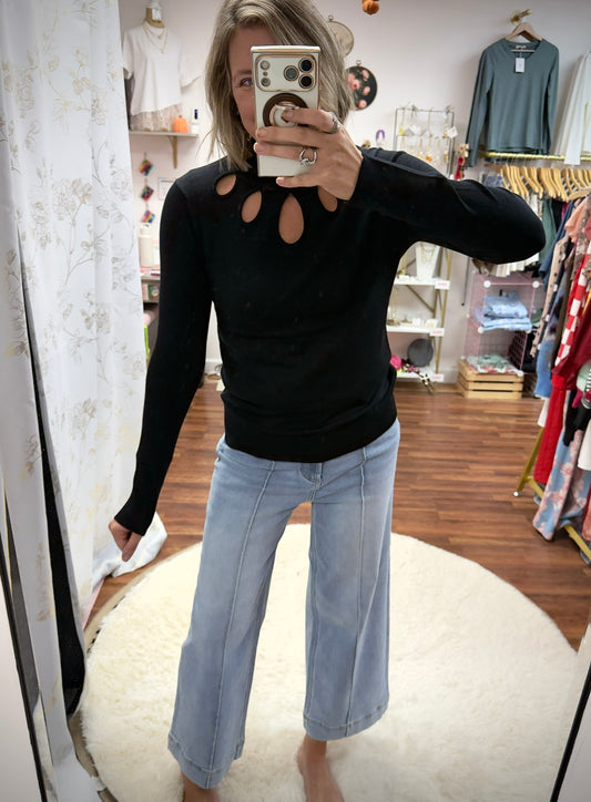 Cutout Black Mock Neck Top