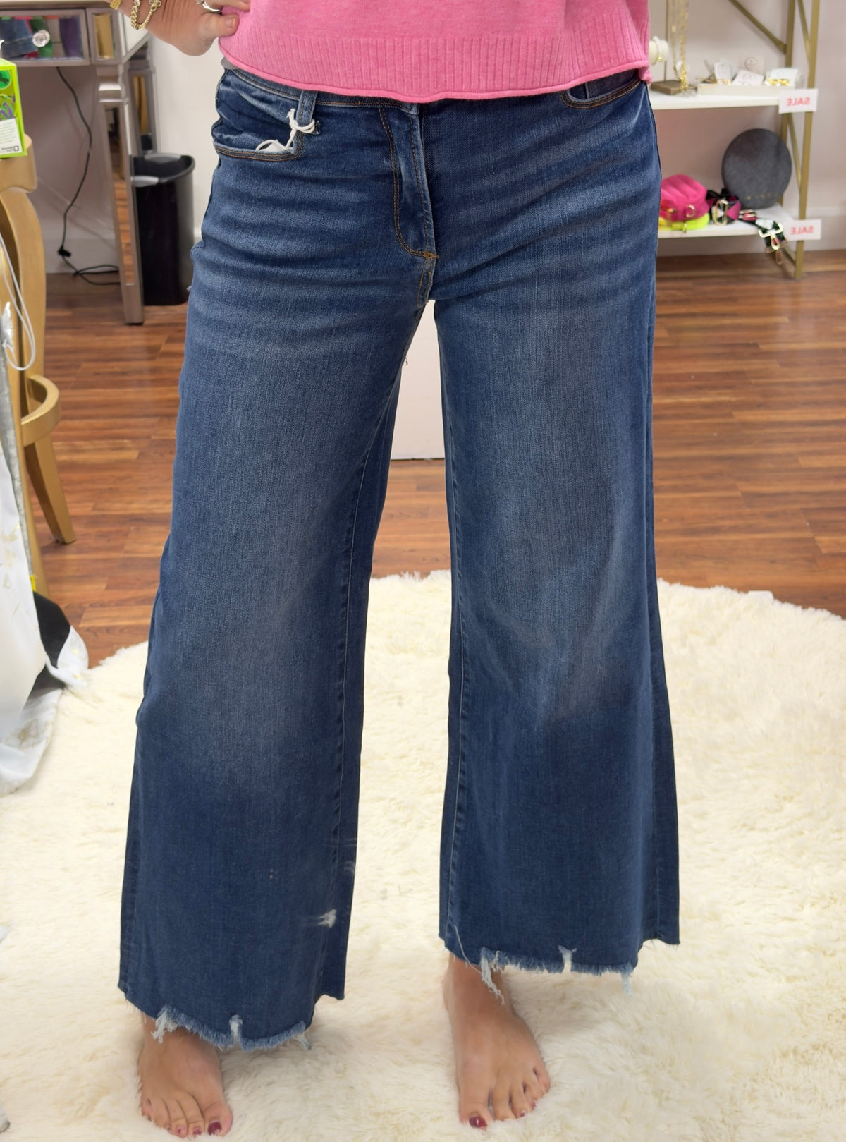Raw Hem Wide Leg Jean