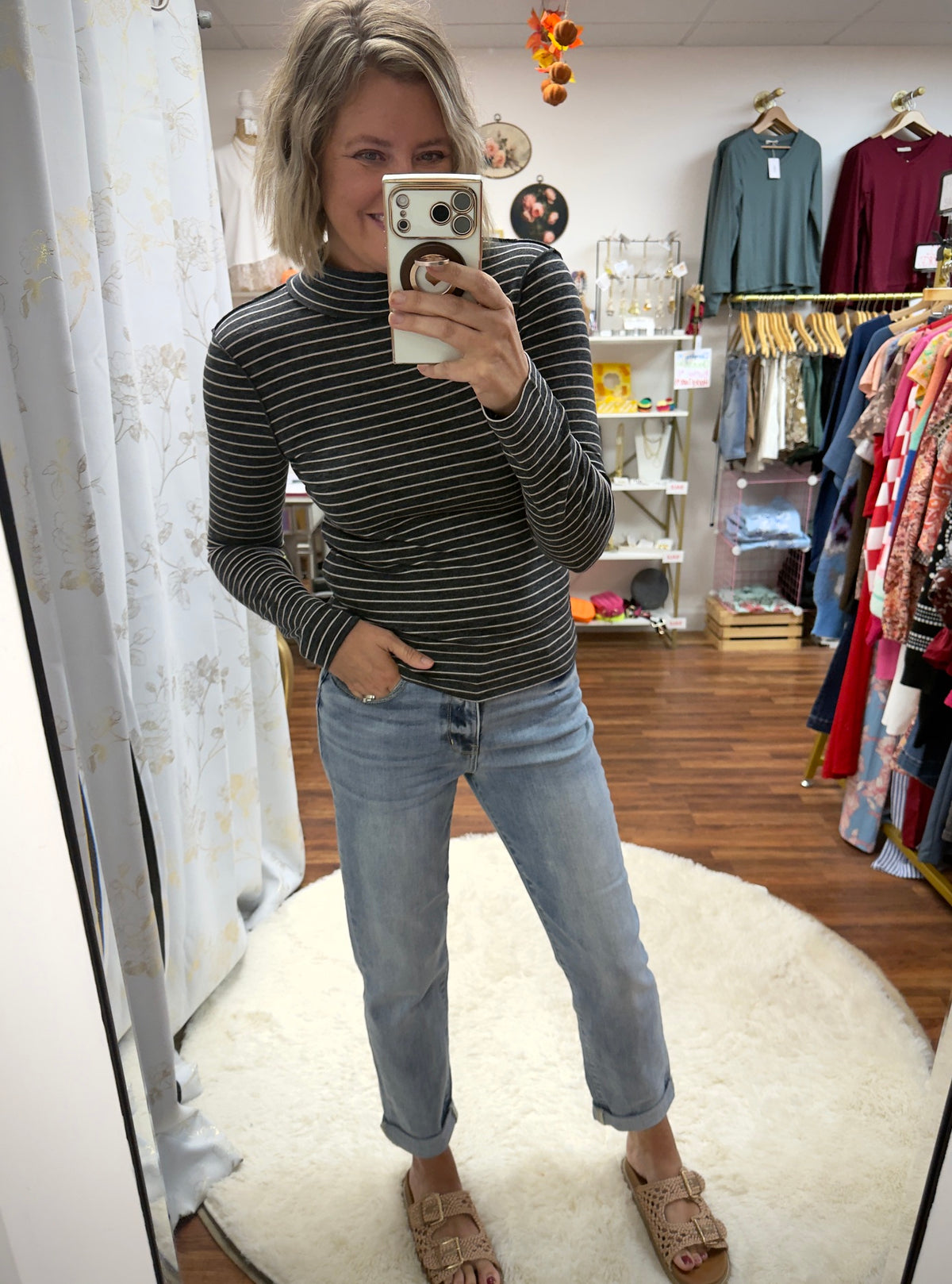 Black White Mock Neck Top