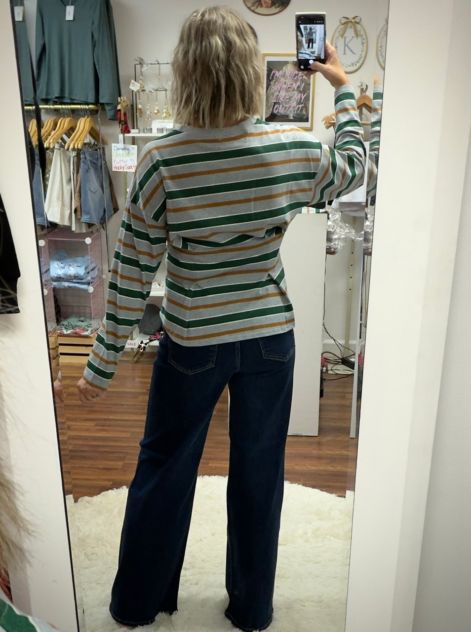 Green Stripe Pleated Top
