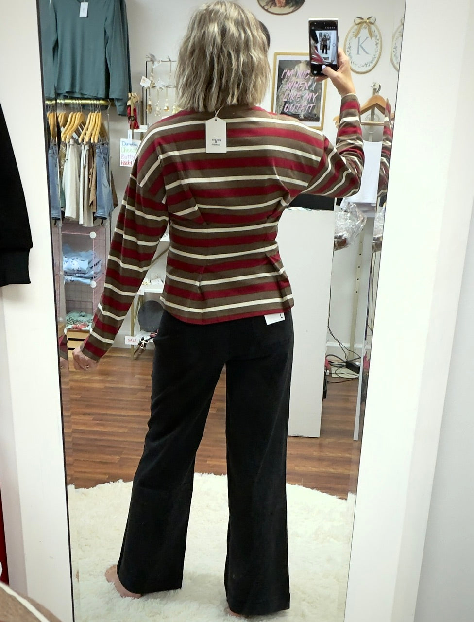 Brown Stripe Pleated Top