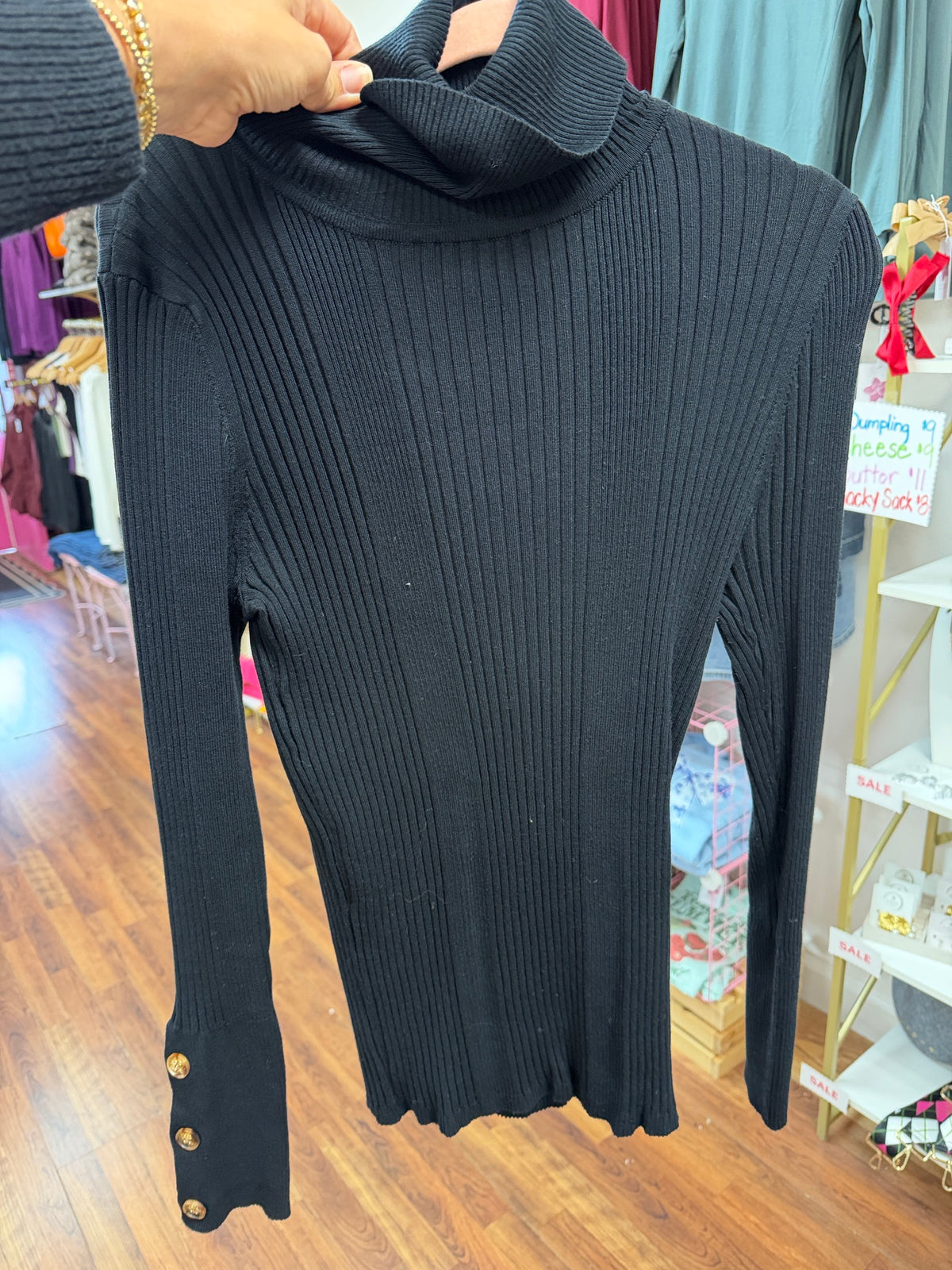 Button Detail Black Turtleneck
