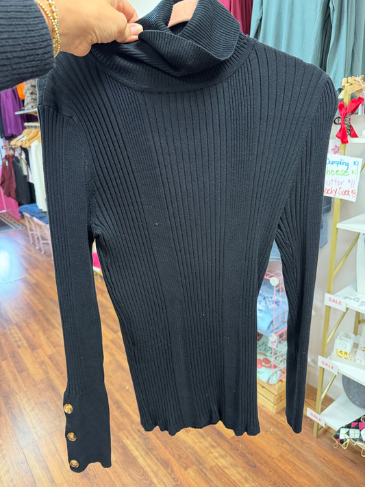 Button Detail Black Turtleneck