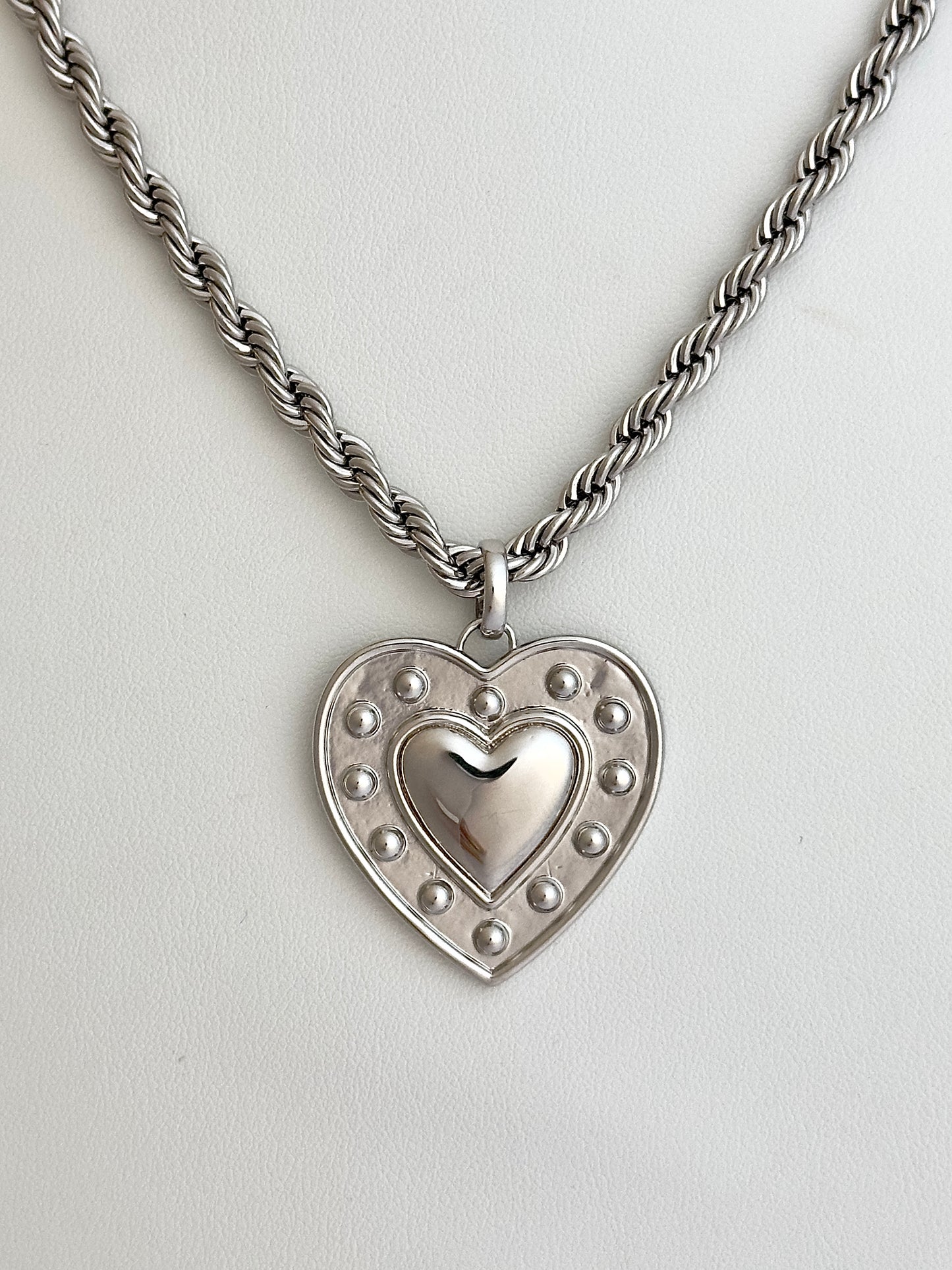 Studded Silver Heart Necklace