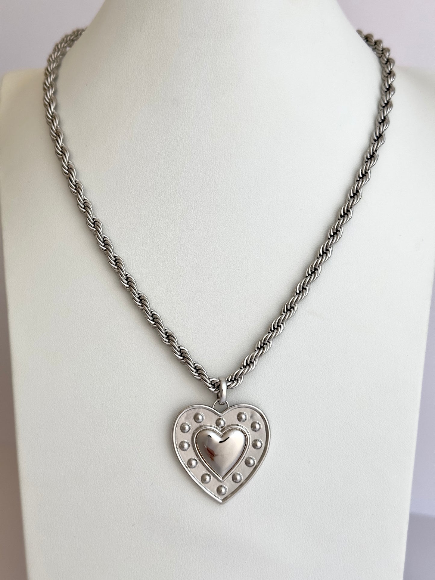 Studded Silver Heart Necklace