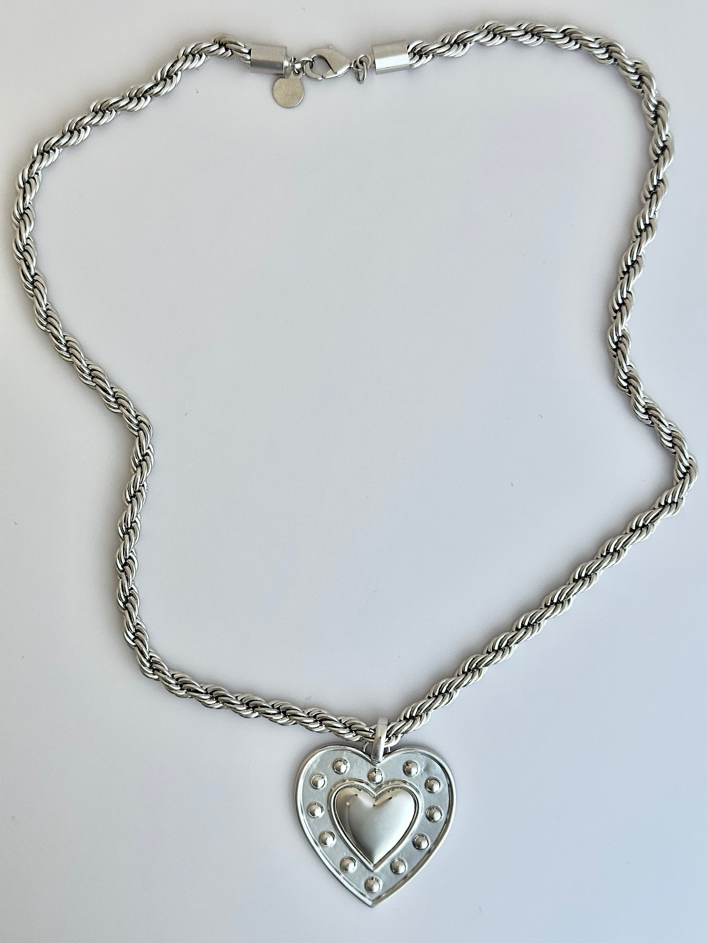 Studded Silver Heart Necklace