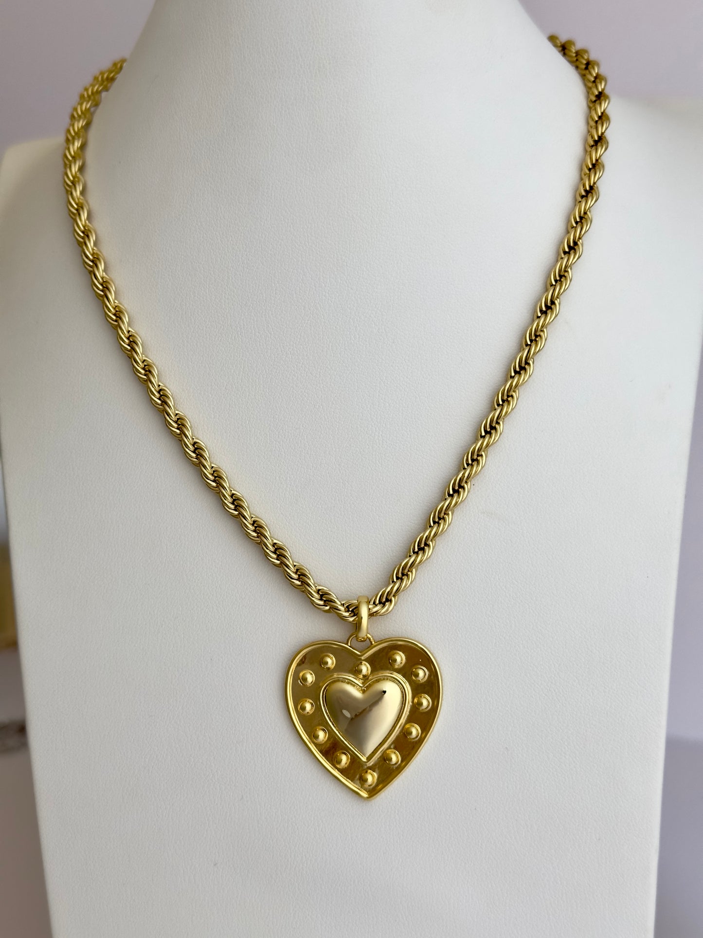 Studded Gold Heart Necklace